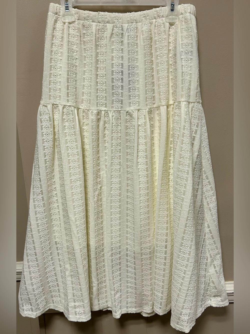Anthropologie Frye Sz L Cream Lace Tiered Midi Skirt NWT BOHO